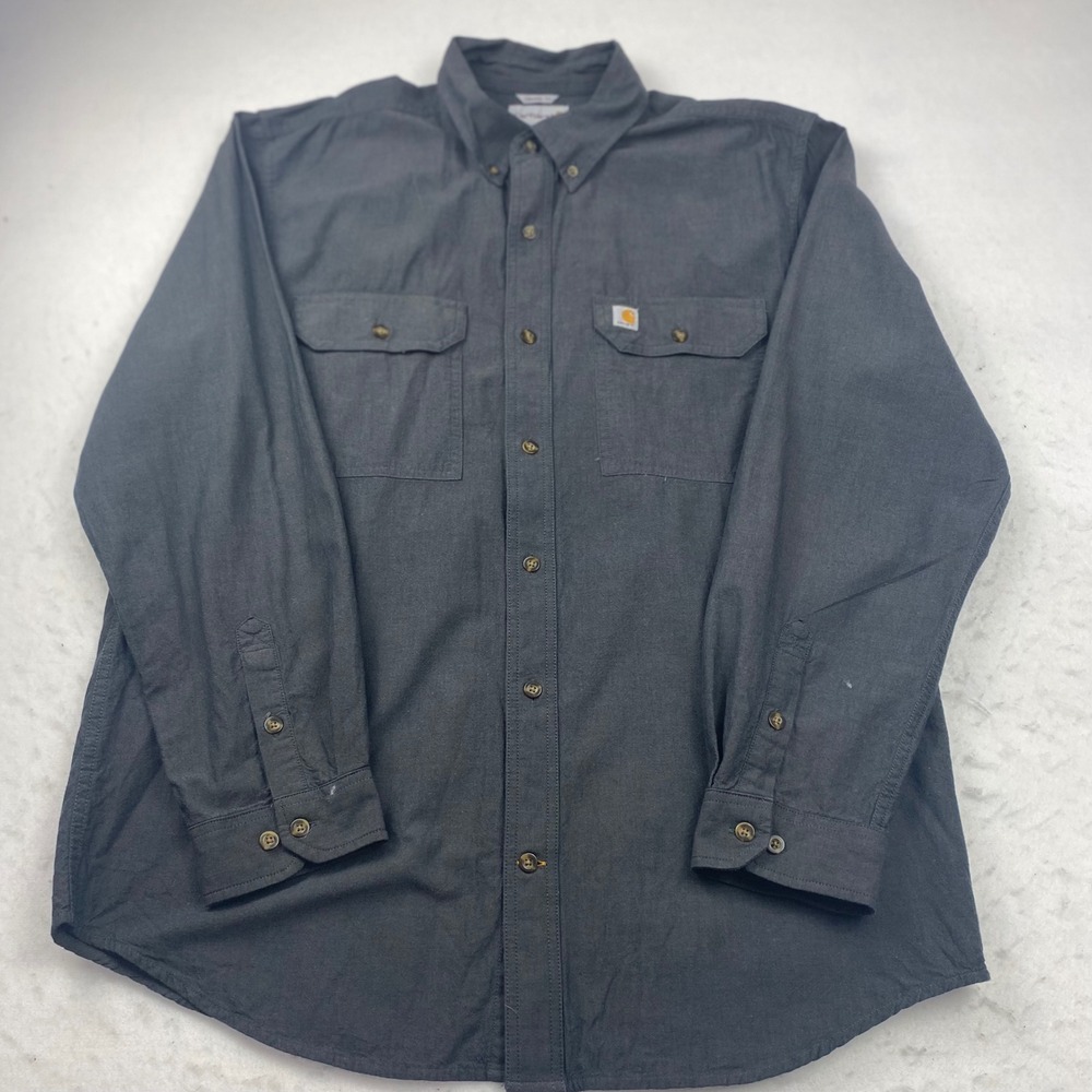Carhartt 104368 Black Chambray Long Sleeve Work Shirt Mens L Original Fit